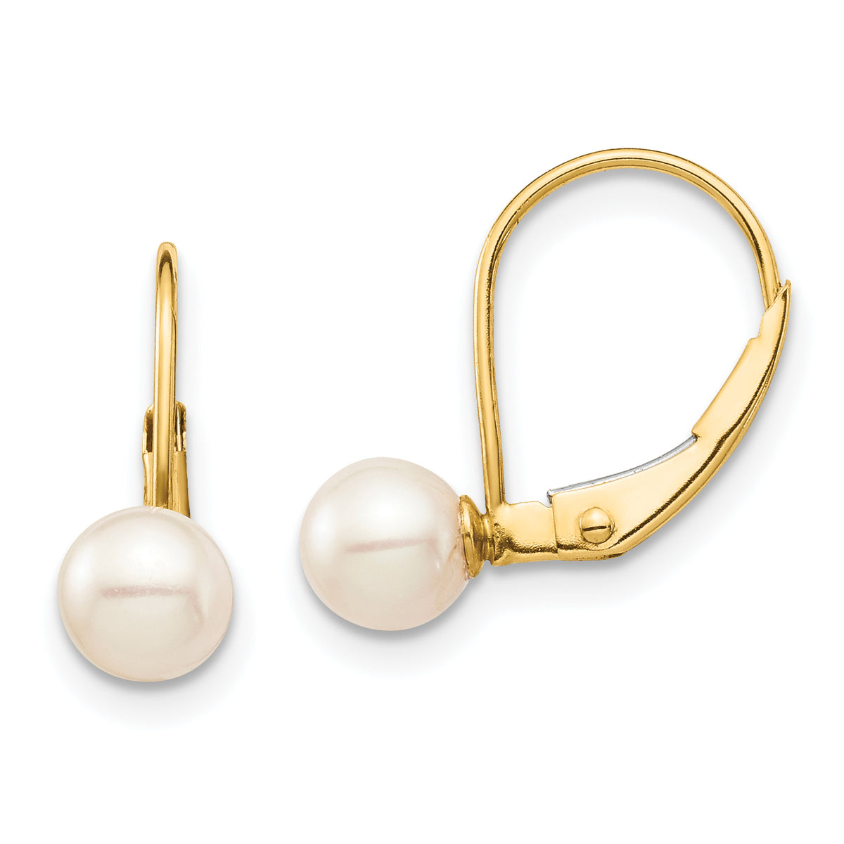 14K Madi K 5-6mm White Round FW Cultured Pearl Leverback Earrings