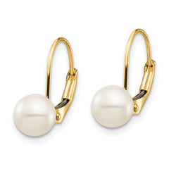 14K Madi K 6-7mm White Round FW Cultured Pearl Leverback Earrings