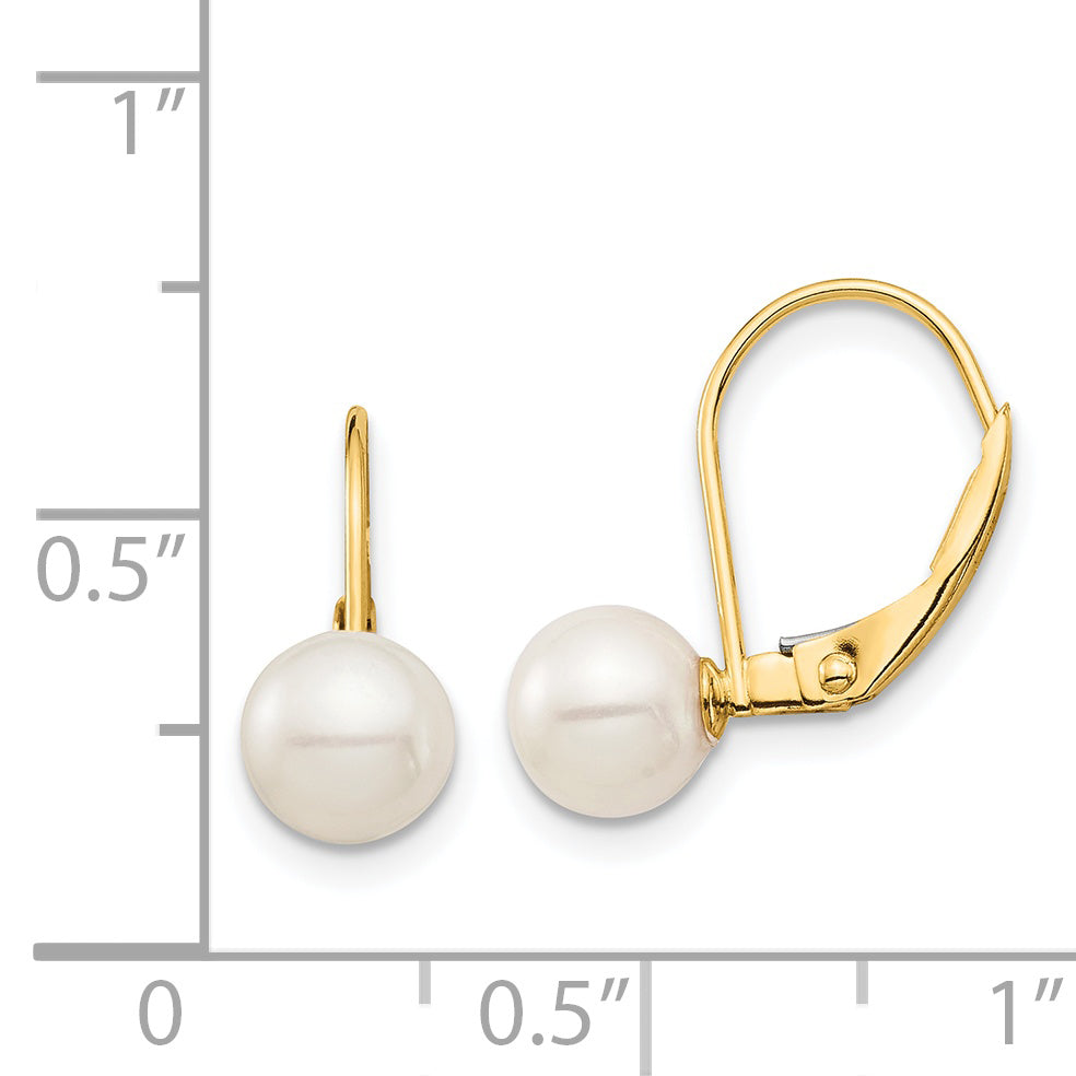 14K Madi K 6-7mm White Round FW Cultured Pearl Leverback Earrings