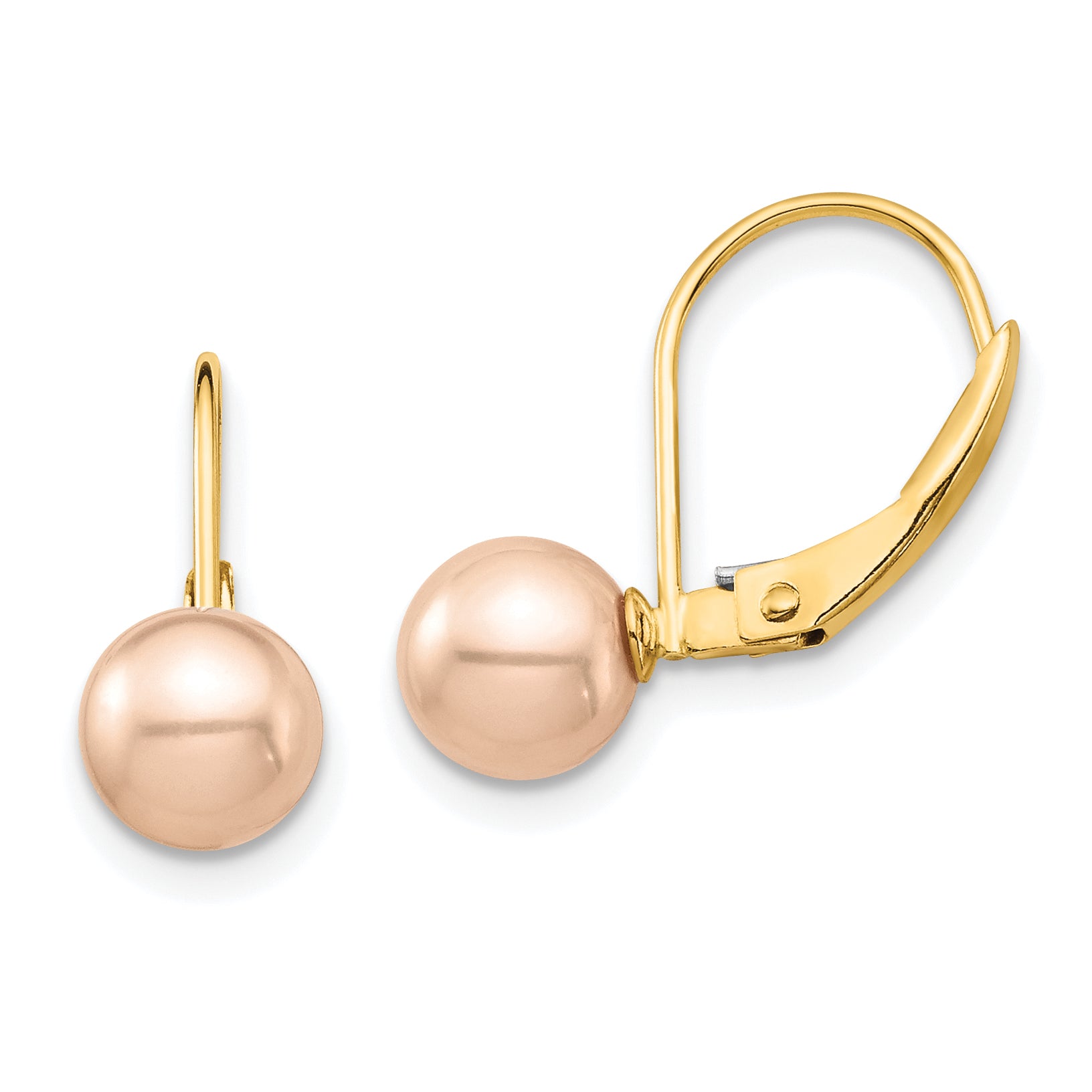 14K Madi K 6-7mm Pink Round FW Cultured Pearl Leverback Earrings