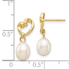 14K Madi K 5-6mm White Rice FWC Pearl Heart Dangle Earrings