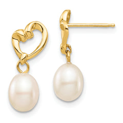 14K Madi K 5-6mm White Rice FWC Pearl Heart Dangle Earrings