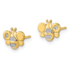 14K Madi K Polished White Rhodium CZ Bee Post Earrings