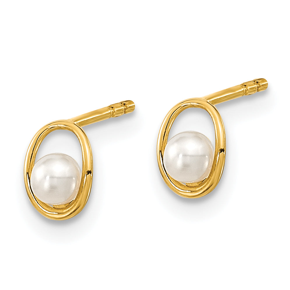 14K Madi K Polished Oval with FW Cultured Pearl Post Earrings