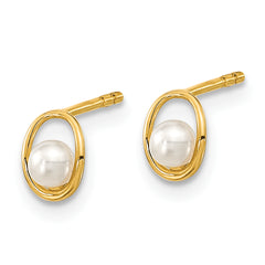 14K Madi K Polished Oval with FW Cultured Pearl Post Earrings