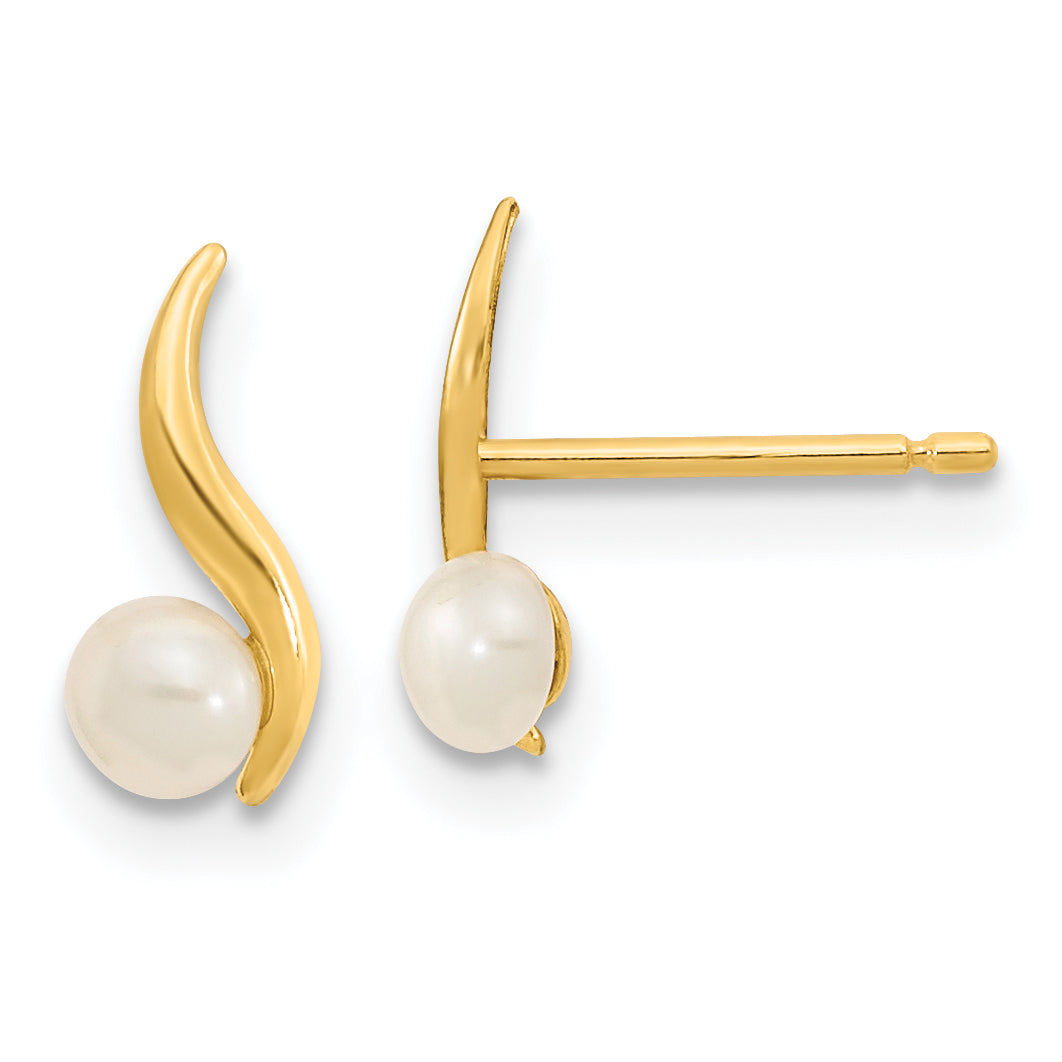 14K Madi K Polished 3.25mm Freshwater Cultured Pearl Post Earrings