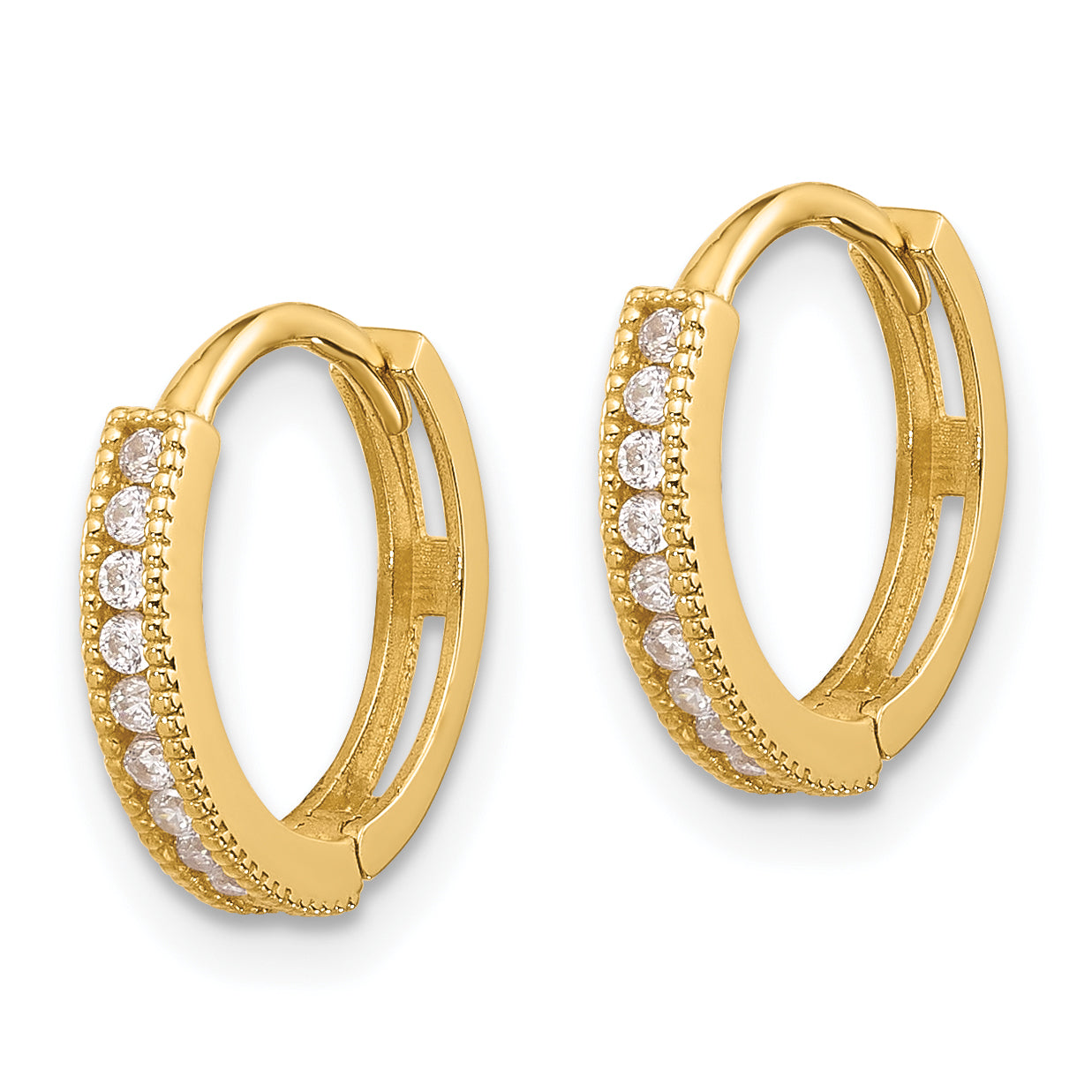 14k Madi K Polished CZ 2mm Hinged Huggie Hoop Earrings