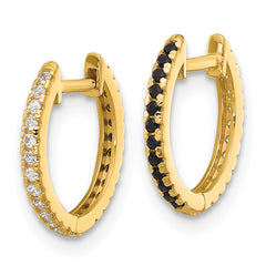 14k Madi K Black and White CZ Reversible Hinged Huggie Hoop Earrings