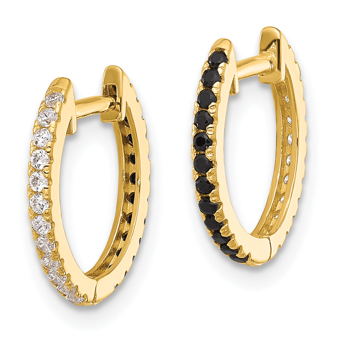 14k Madi K Black and White CZ Reversible Hinged Huggie Hoop Earrings