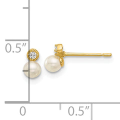 14k Madi K Polished CZ and Freshwater Cultured Pearl Post Earrings