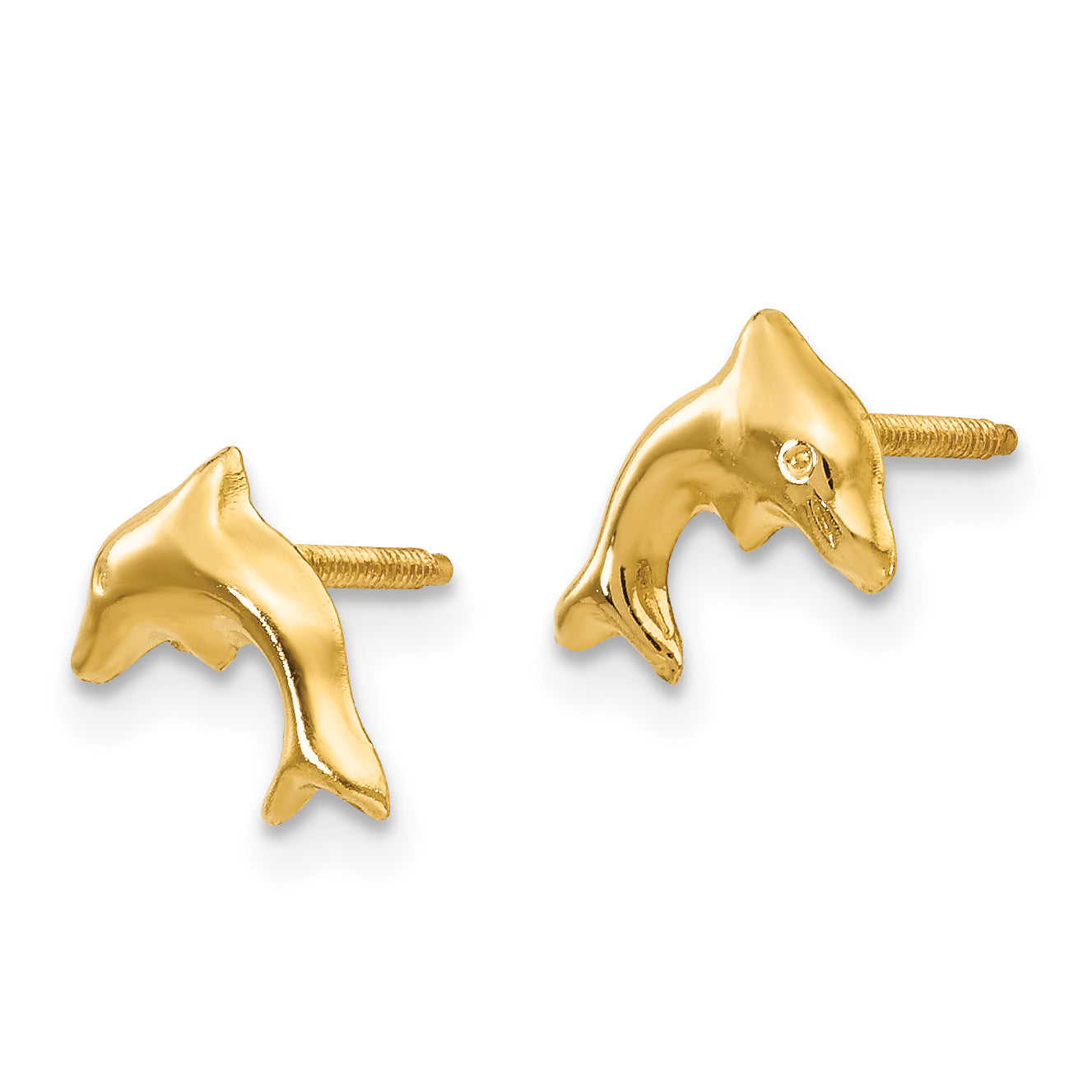 14K Gold Dolphin Earrings with Polished Solid Design for Women