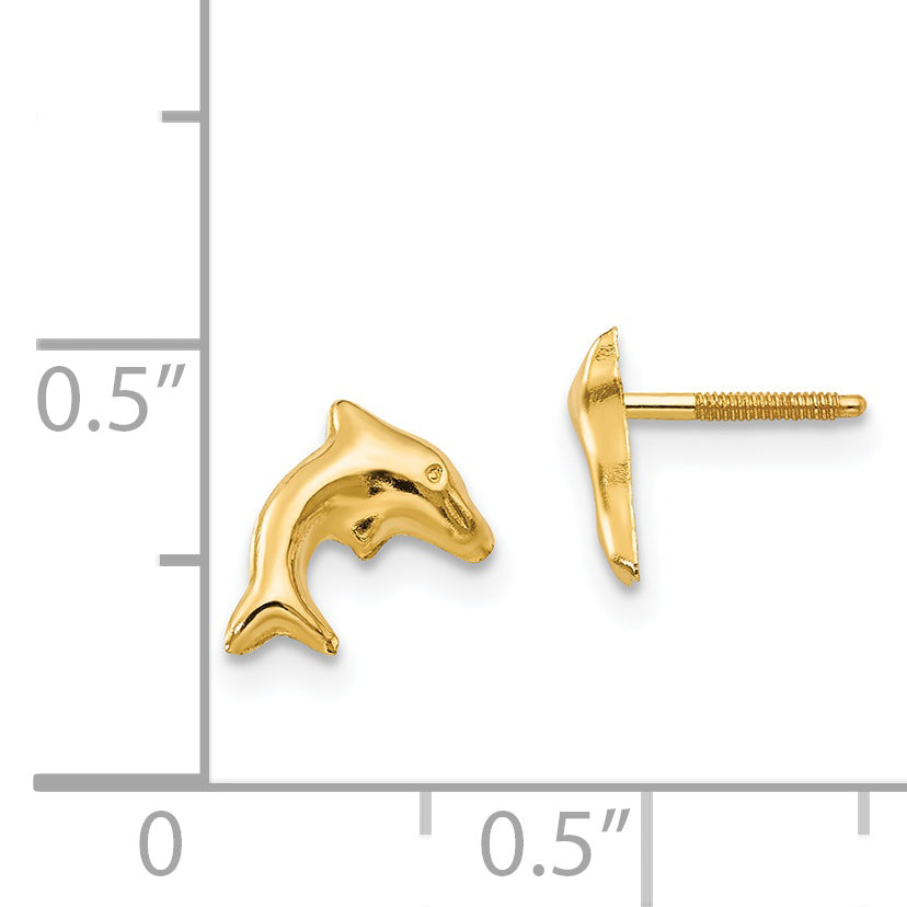 14K Gold Dolphin Earrings with Polished Solid Design for Women