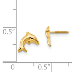 14K Gold Dolphin Earrings with Polished Solid Design for Women