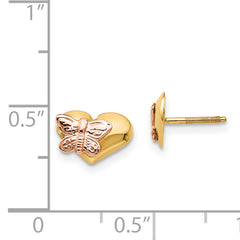 14K Gold Butterfly Heart Earrings with Polished Two-Tone Design