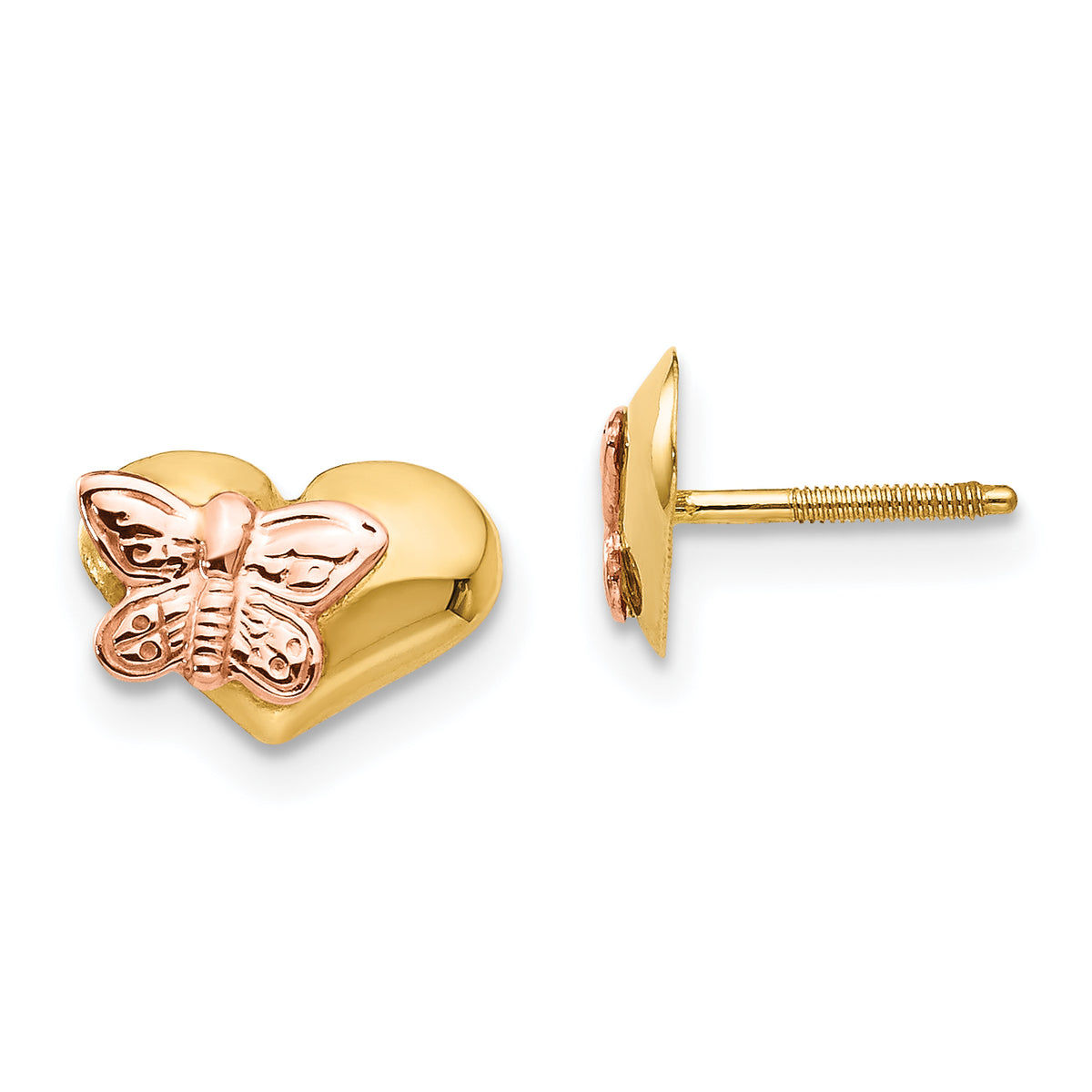 14k Madi K Polished & Rhodium Butterfly Heart Screwback Earrings