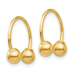 14K Gold Polished Open Hoop Beaded Unisex Earrings