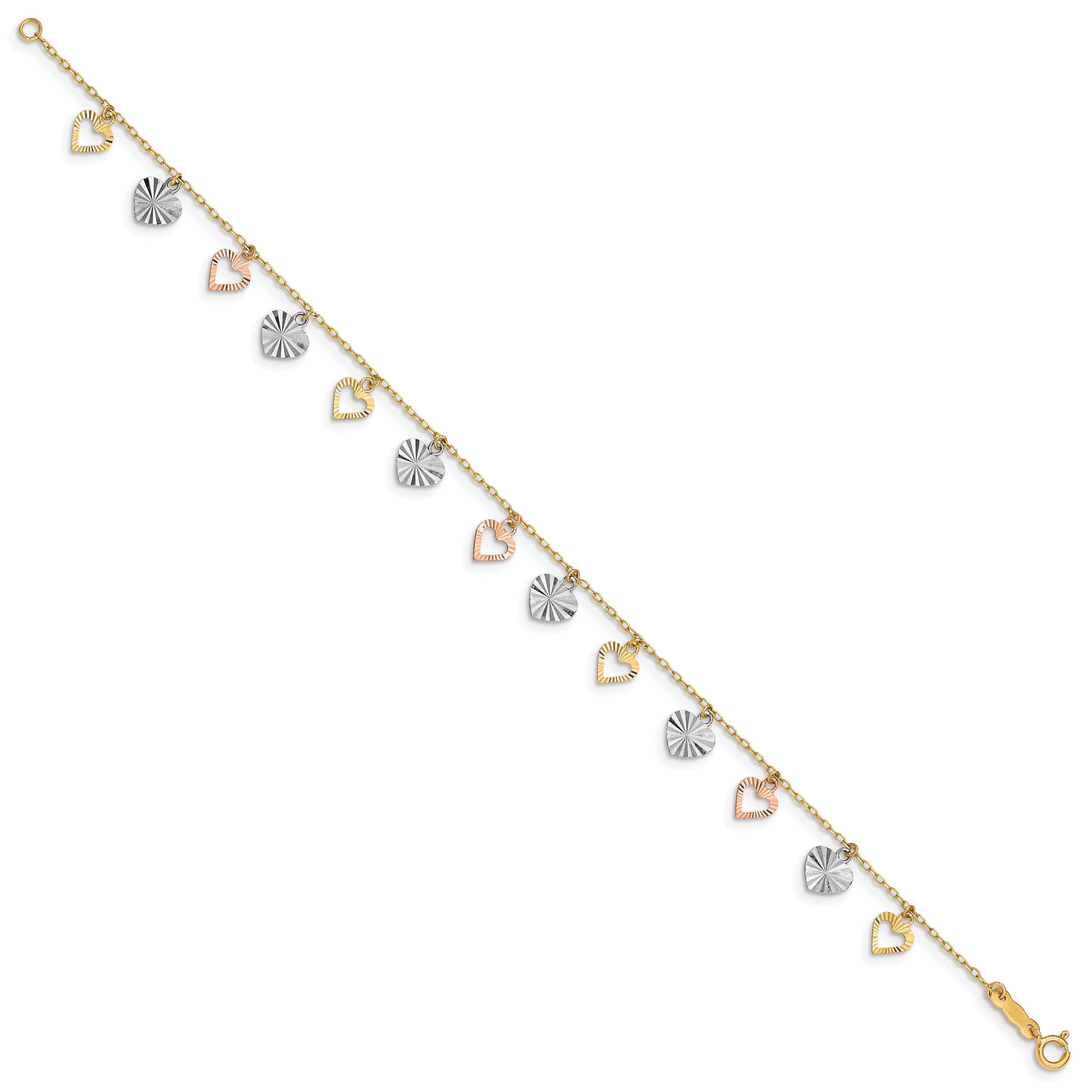 14K Tri-Color Heart Bracelet