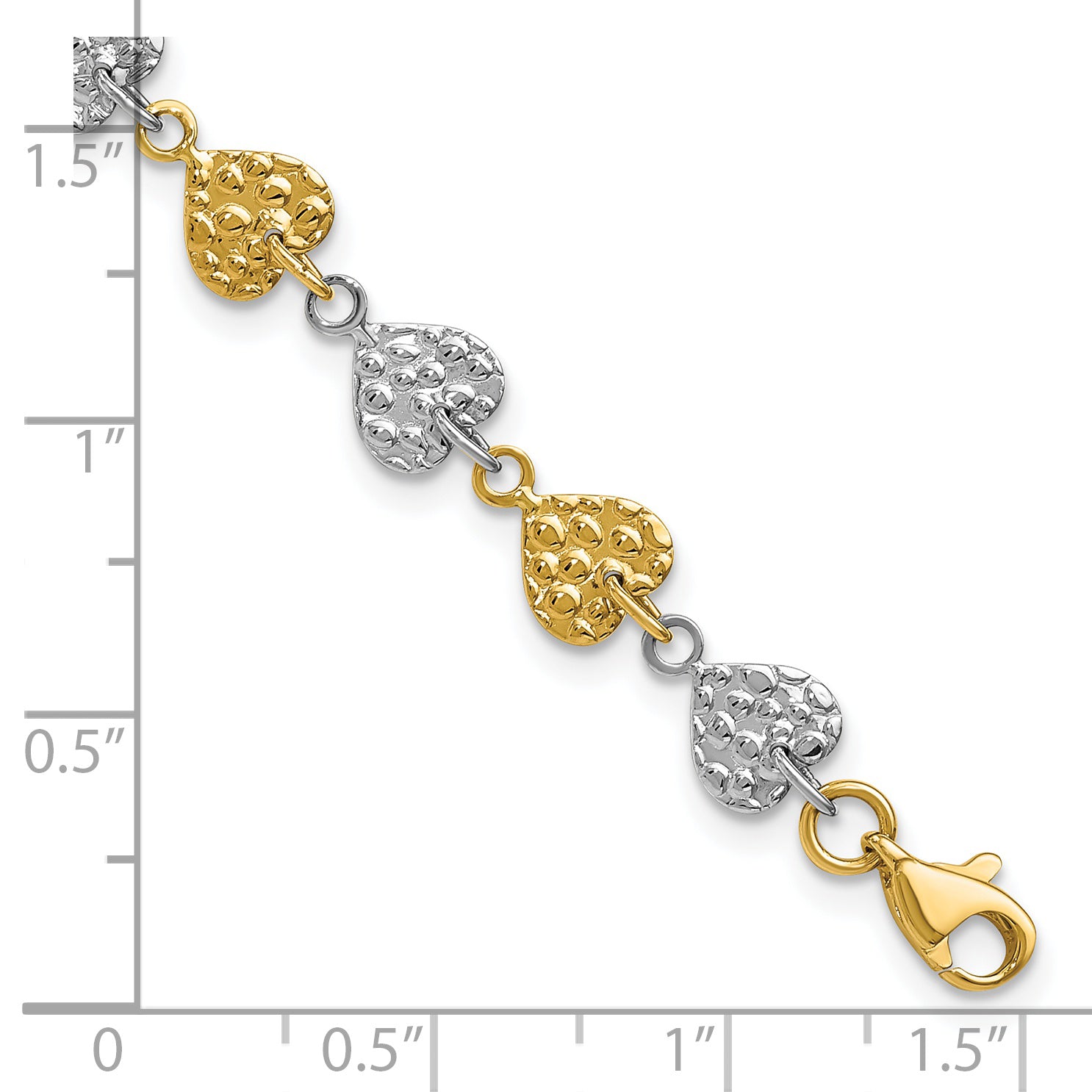 14K Two-tone Hammered Hearts Bracelet