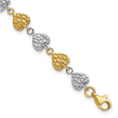 14K Two-tone Hammered Hearts Bracelet