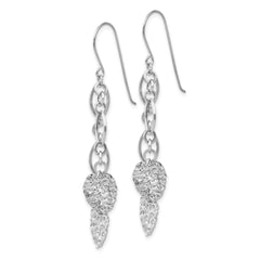 14K White Gold Dangle Heart Earrings with Polished Rhodium Finish