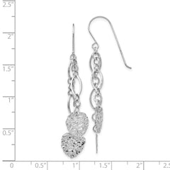 14K White Gold Dangle Heart Earrings with Polished Rhodium Finish