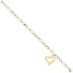 14k Yellow Gold Dangle Heart Bracelet