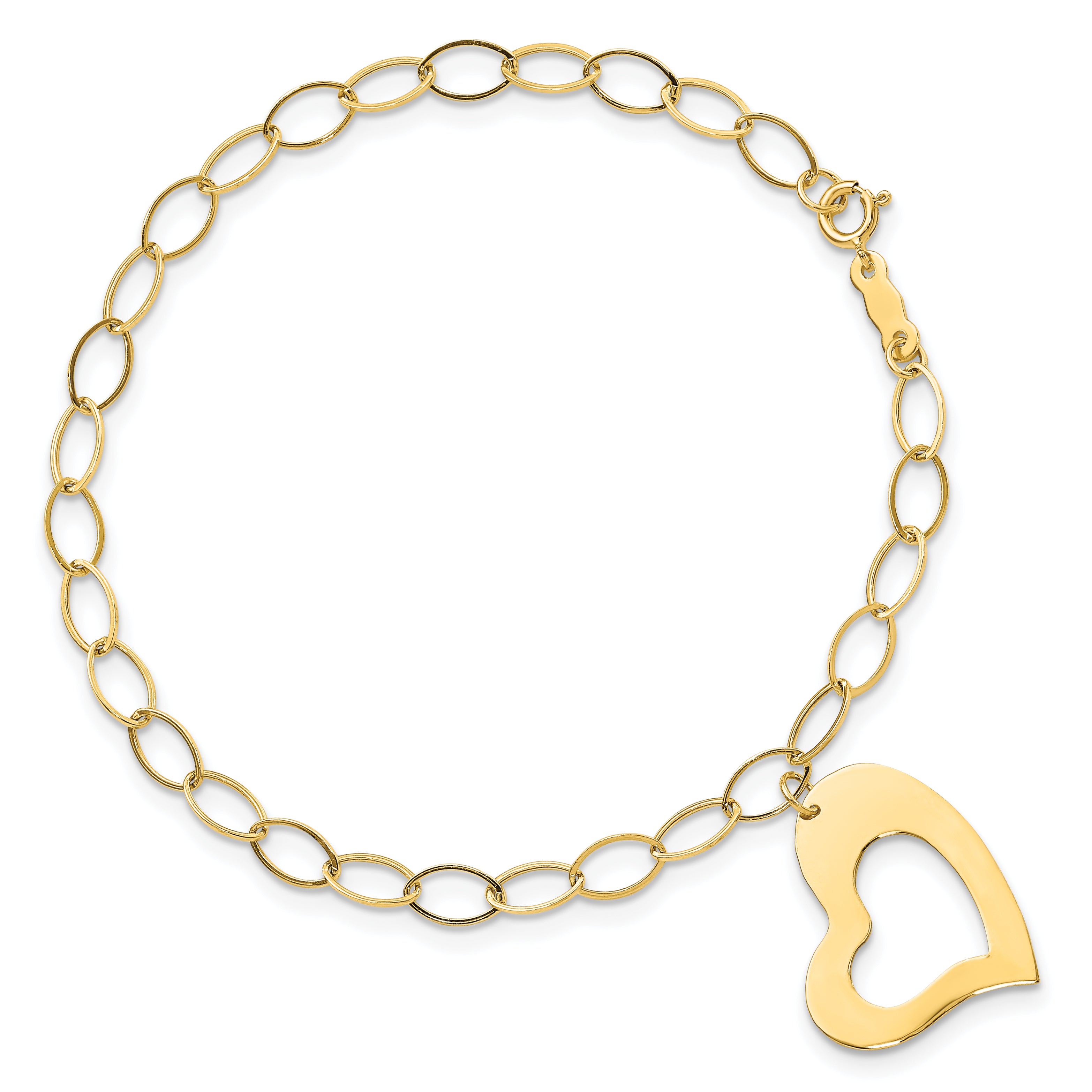 14k Yellow Gold Dangle Heart Bracelet