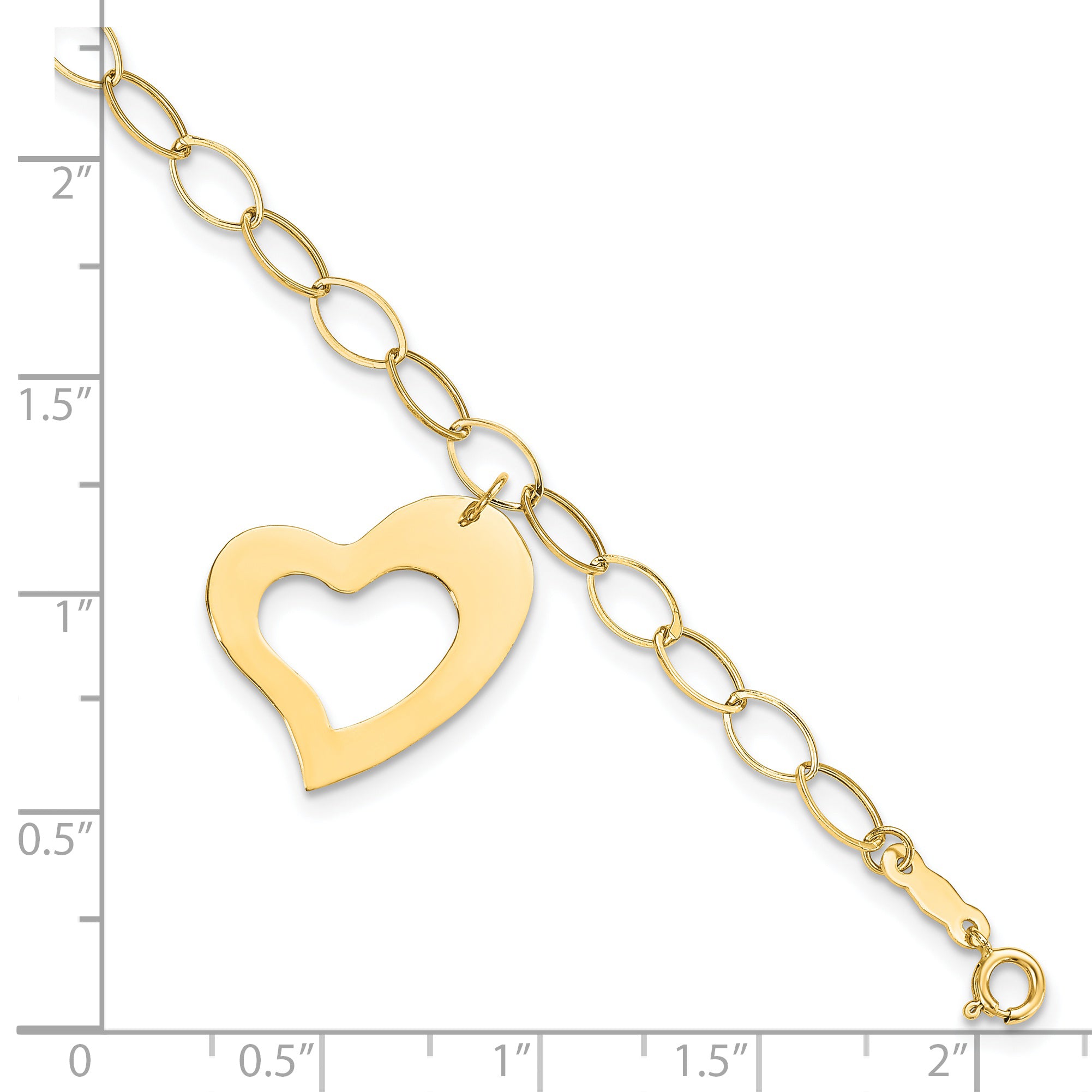 14k Yellow Gold Dangle Heart Bracelet