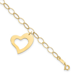 14k Yellow Gold Dangle Heart Bracelet