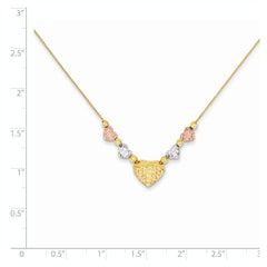 14K Tri-color Puff & Flat Hearts Necklace