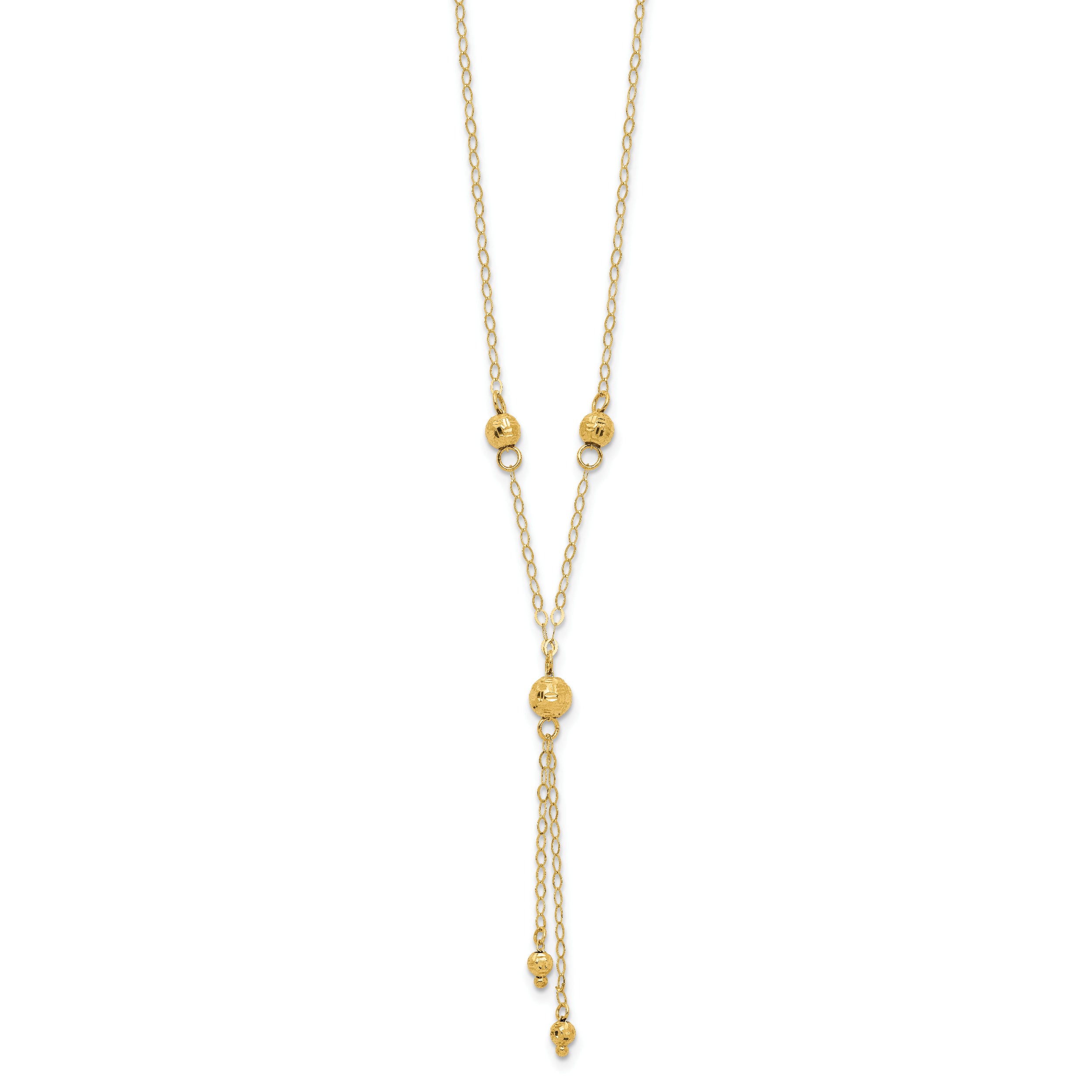 14k Yellow Gold Bead Lariat with 2in ext Necklace