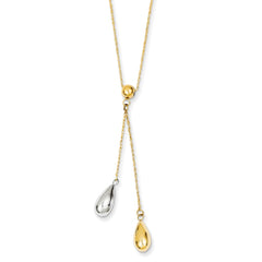 14K Two-Tone Gold Teardrop Lariat Necklace with Polished Finish