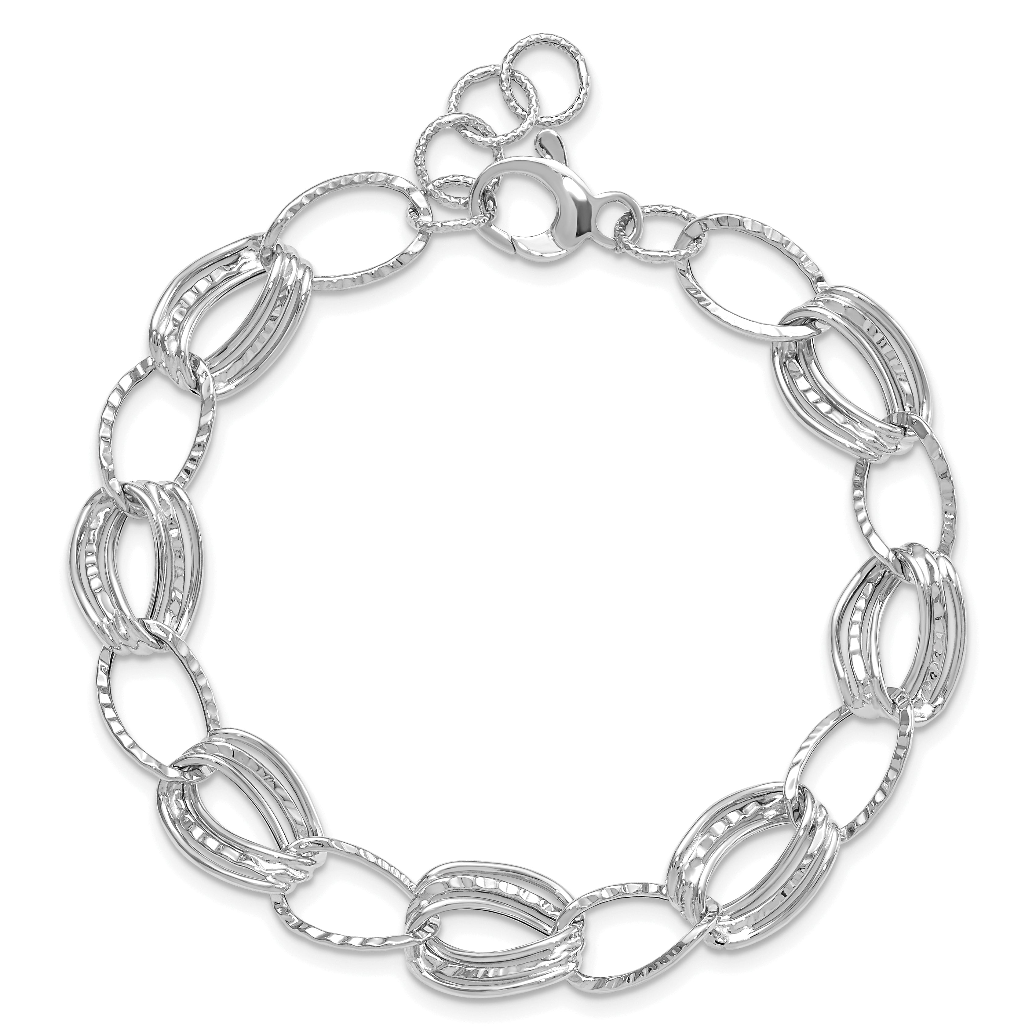 14k White Gold Polished and Textured Hollow w/1 in ext. Bracelet