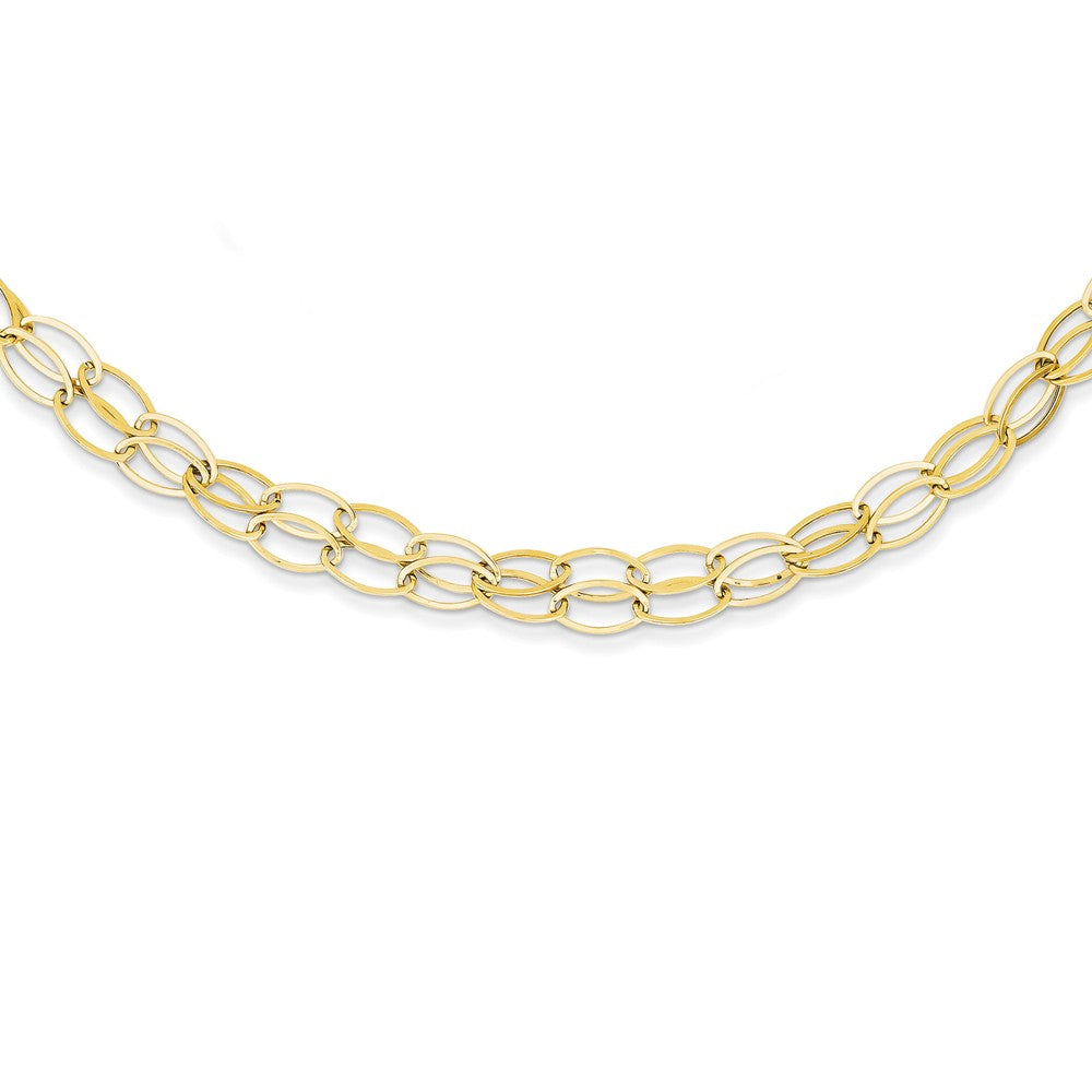 14K Gold Double Strand Oval Link Necklace with Extender Elegant Design