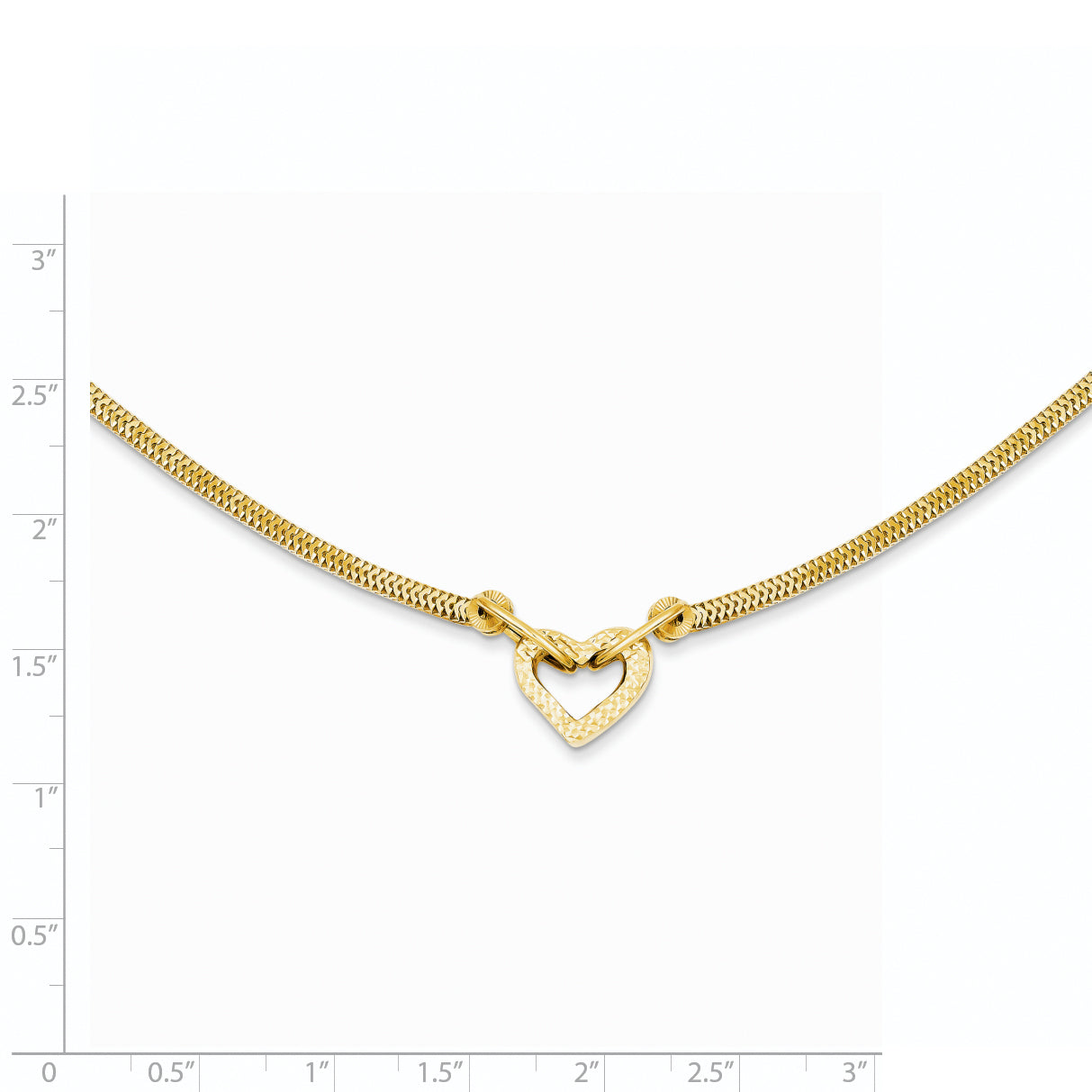 14K Gold Fancy Franco Diamond Cut Puff Heart 2in Ext Necklace