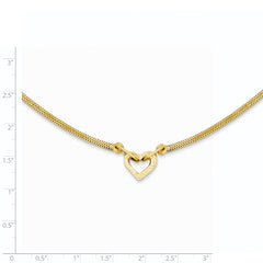 14K Gold Fancy Franco Diamond Cut Puff Heart 2in Ext Necklace