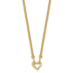 14K Gold Fancy Franco Diamond Cut Puff Heart 2in Ext Necklace