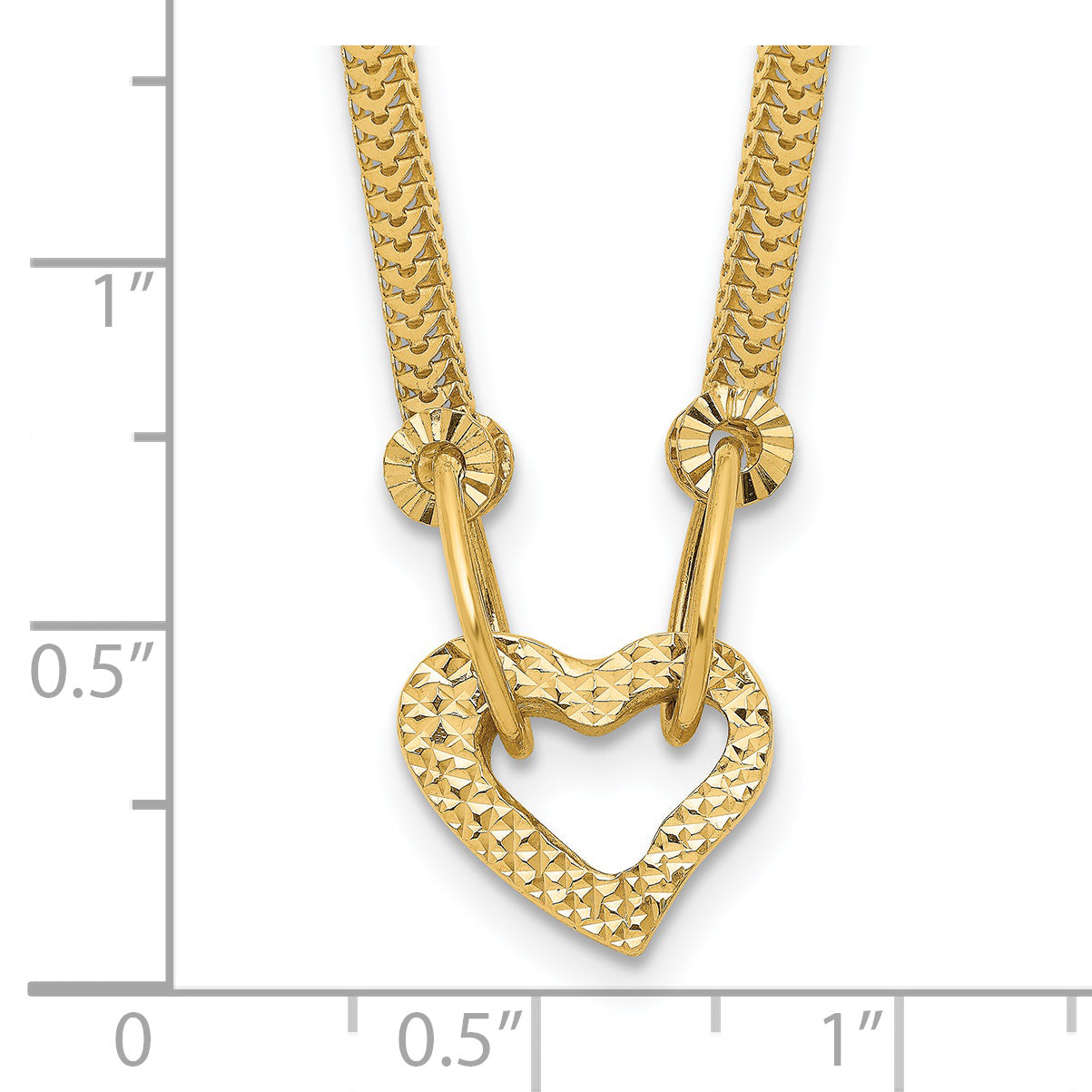 14K Gold Fancy Franco Diamond Cut Puff Heart 2in Ext Necklace