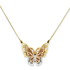 14K Yellow & Rose Gold w/ Rhodium Butterfly Necklace