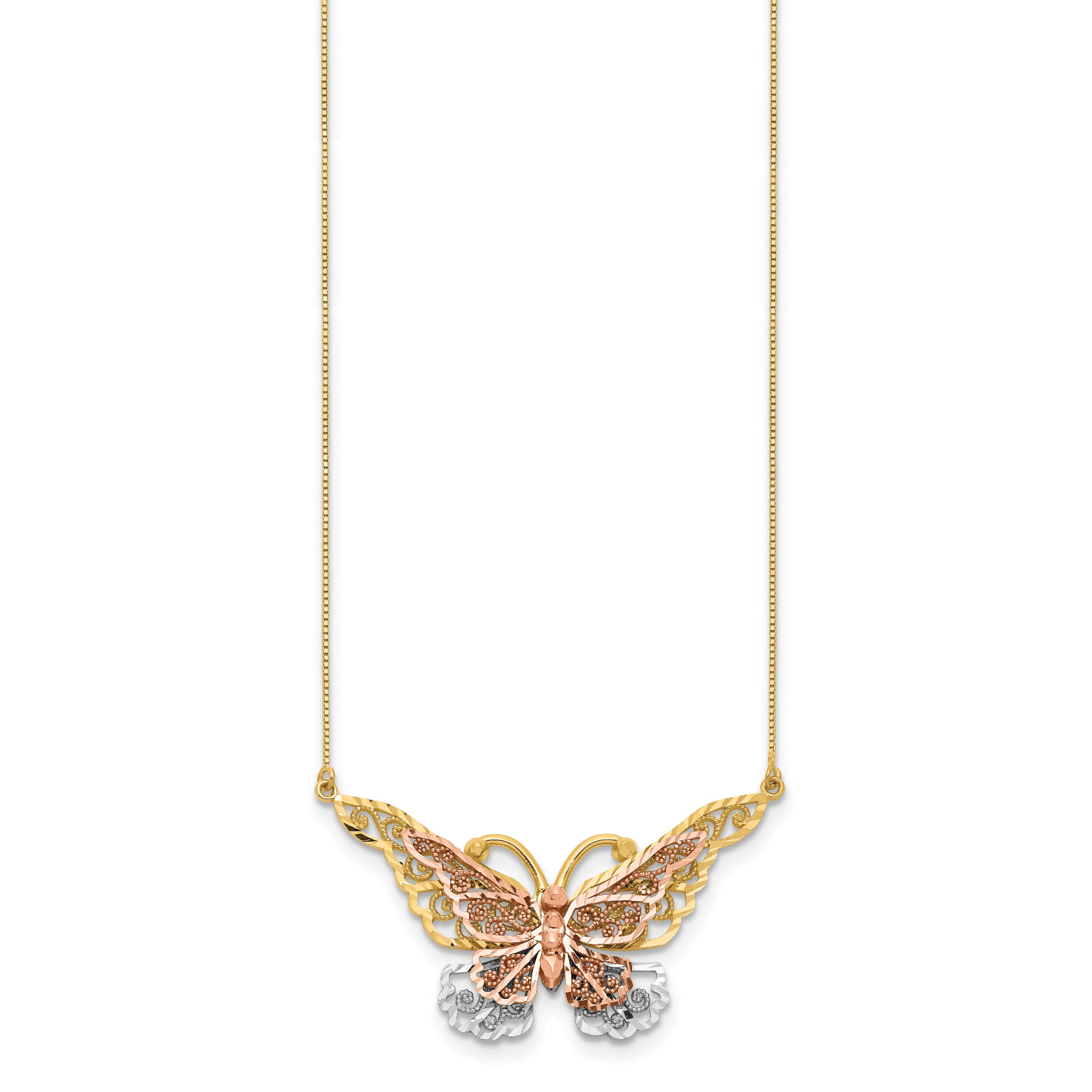 14k Yellow & Rose Gold w/ Rhodium Butterfly Necklace