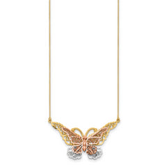 14k Yellow & Rose Gold w/ Rhodium Butterfly Necklace