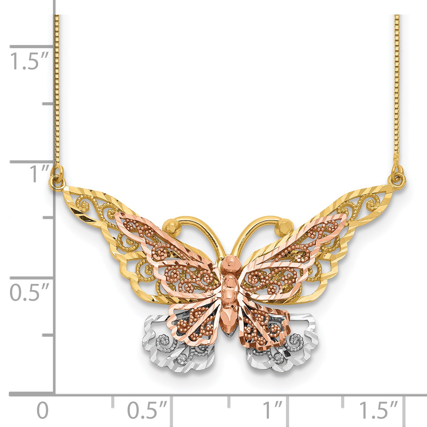 14k Yellow & Rose Gold w/ Rhodium Butterfly Necklace