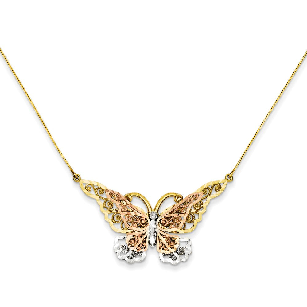 14K Yellow & Rose Gold w/ Rhodium Butterfly Necklace