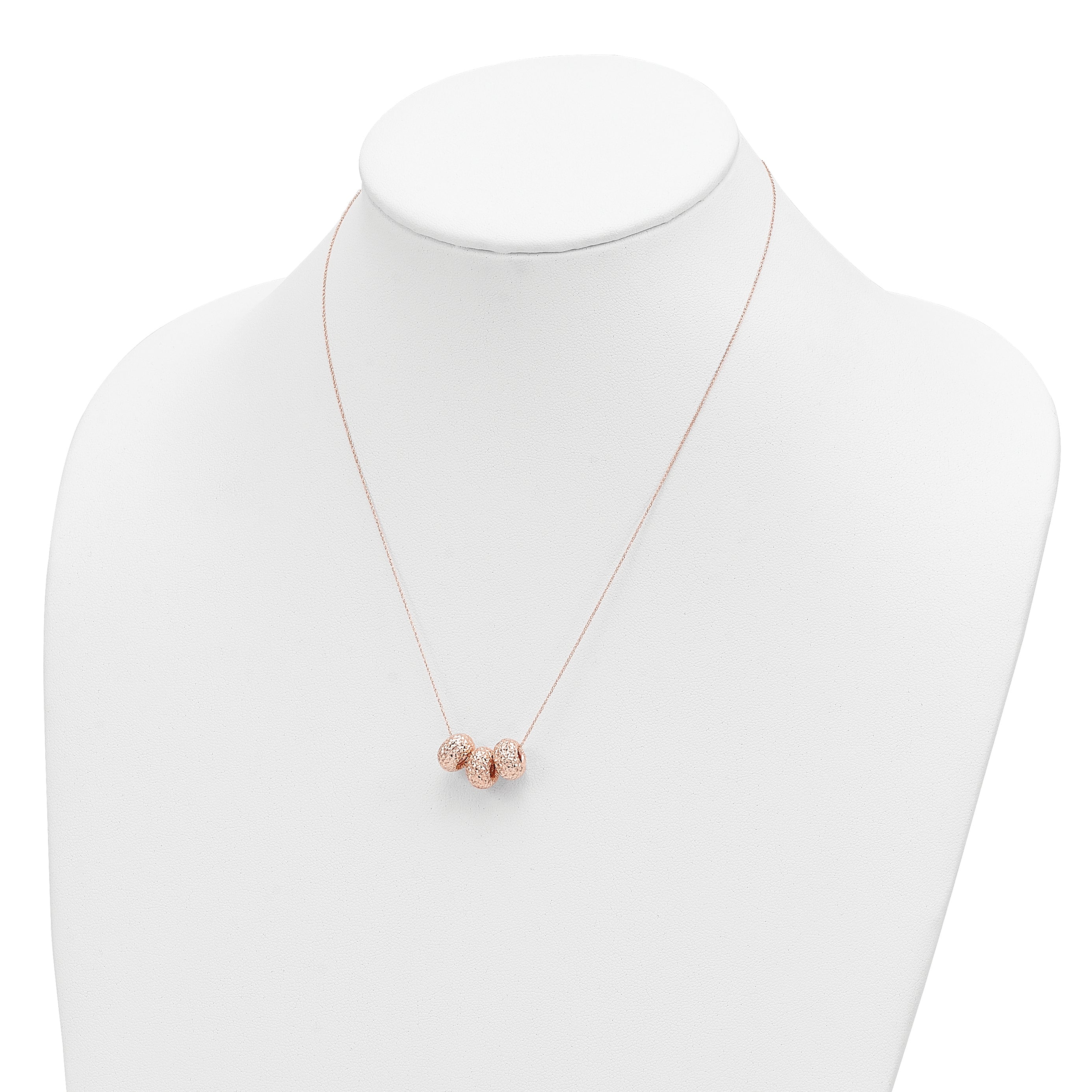 14K Rose Gold Ropa Diamond Cut Beads W/ 2in Ext Necklace