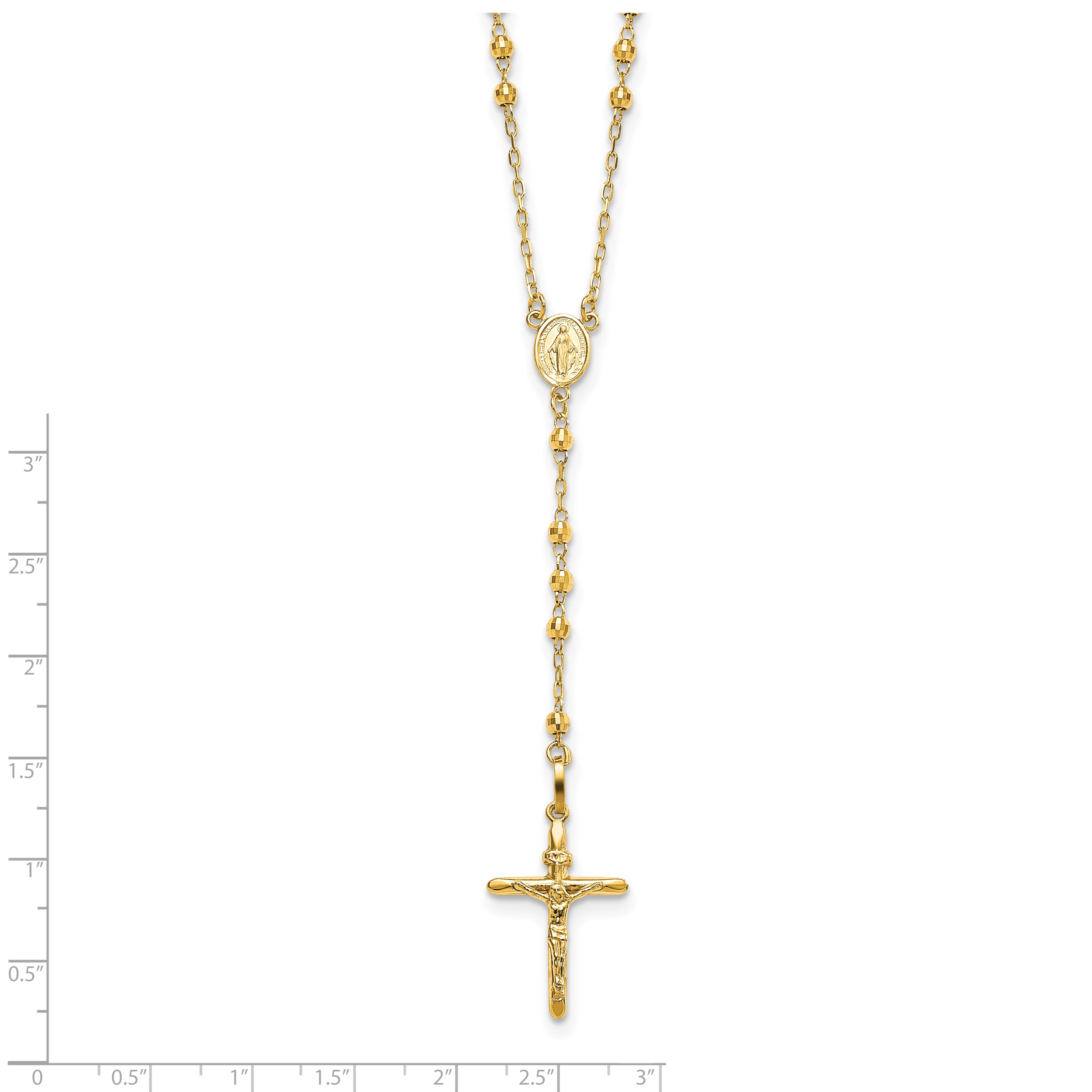 14k Diamond-cut 3mm Beaded Semi-solid Rosary Necklace