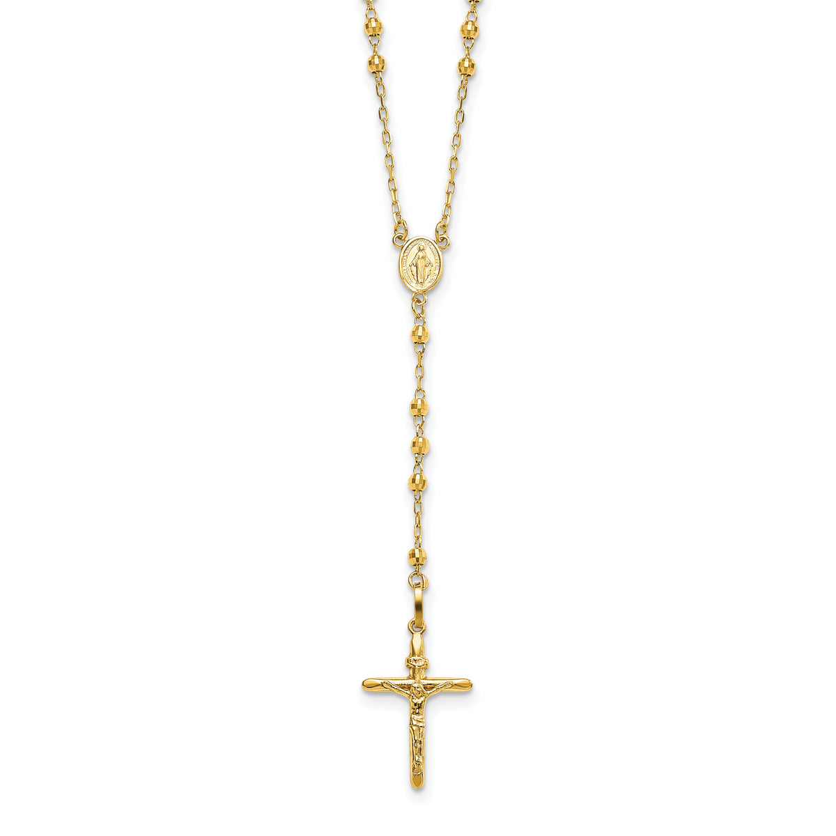 14k Diamond-cut 3mm Beaded Semi-solid Rosary Necklace