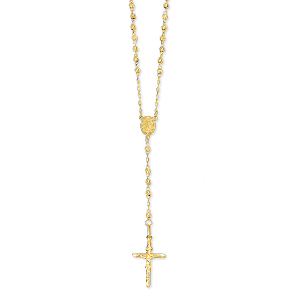 14K Diamond-cut 3mm Beaded Rosary Necklace