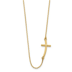 14k Large Sideways Curved Cross Necklace