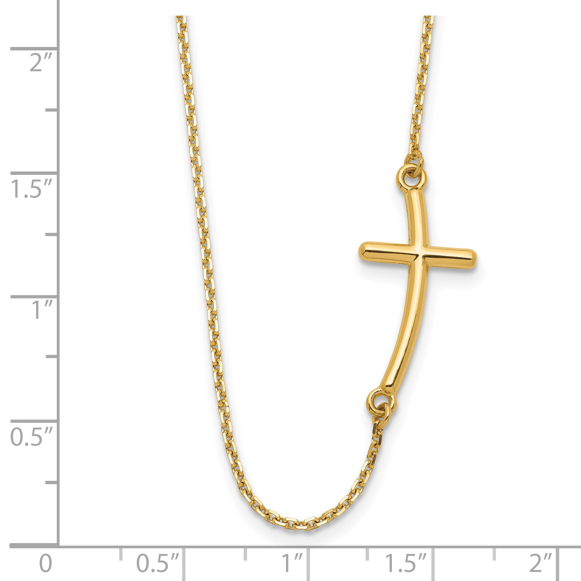 14k Large Sideways Curved Cross Necklace