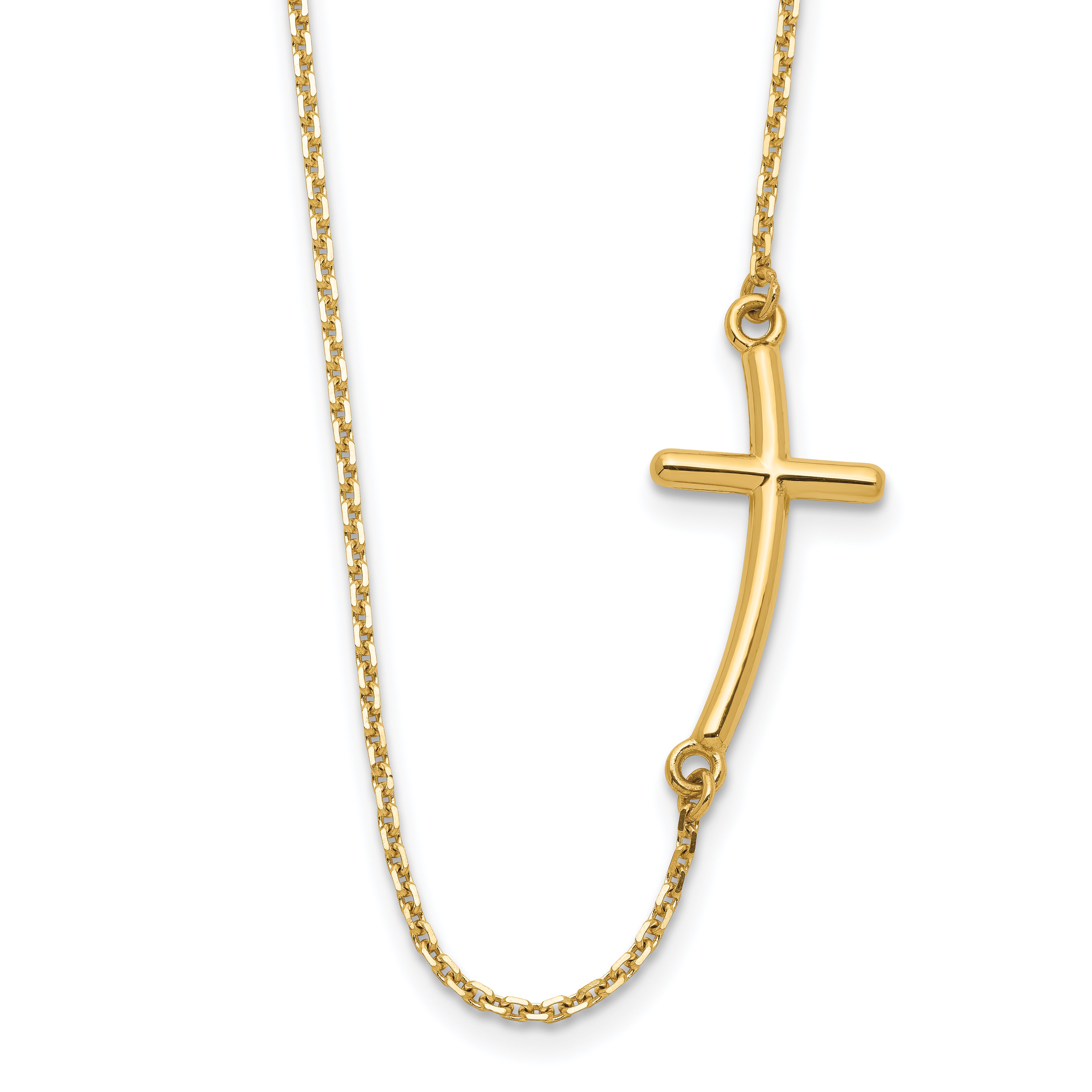 14k Large Sideways Curved Cross Necklace